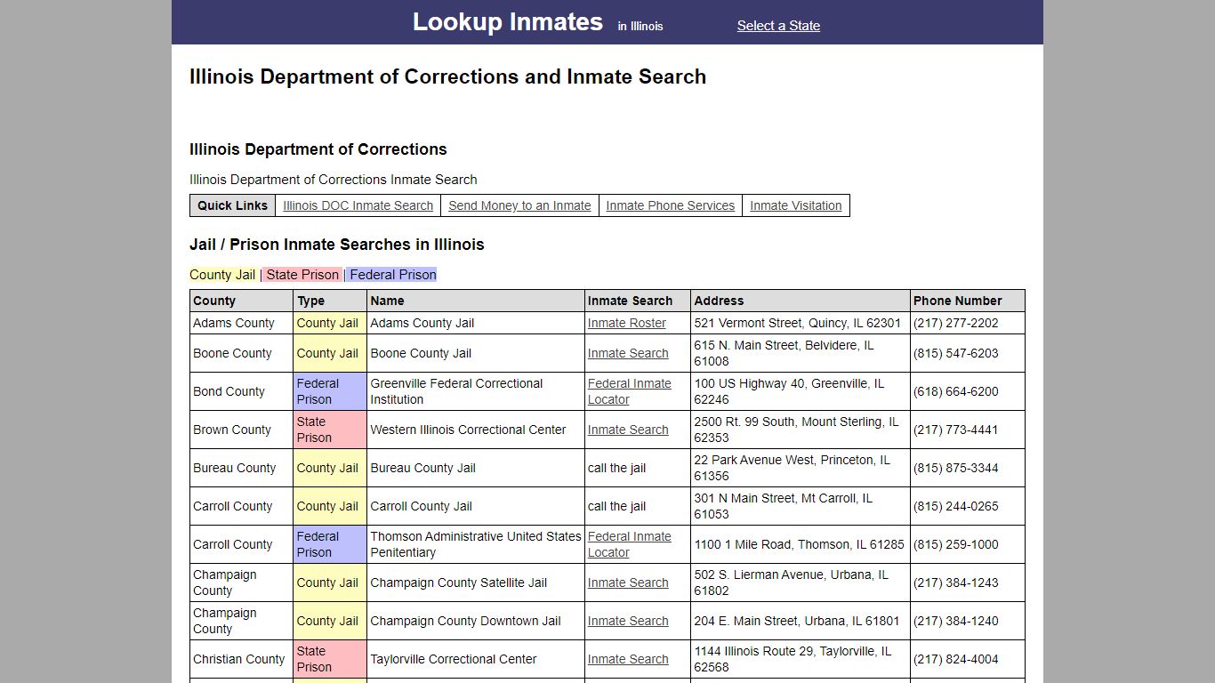 Illinois Department of Corrections and Inmate Search - Lookup Inmates